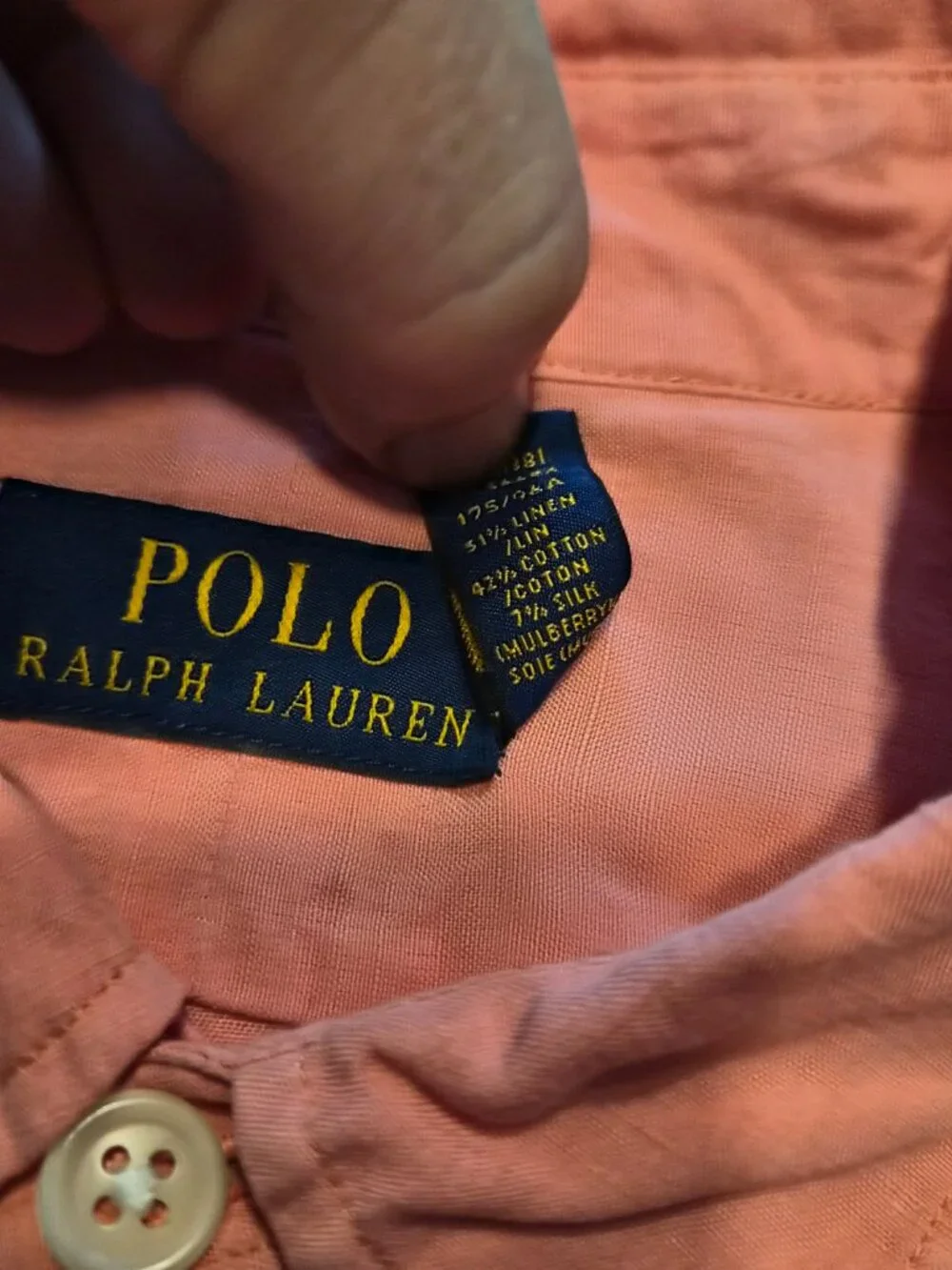 Polo Ralph Lauren Shirt Mens M Pink Linen Silk Blend Long Sleeve Roll Tab G813